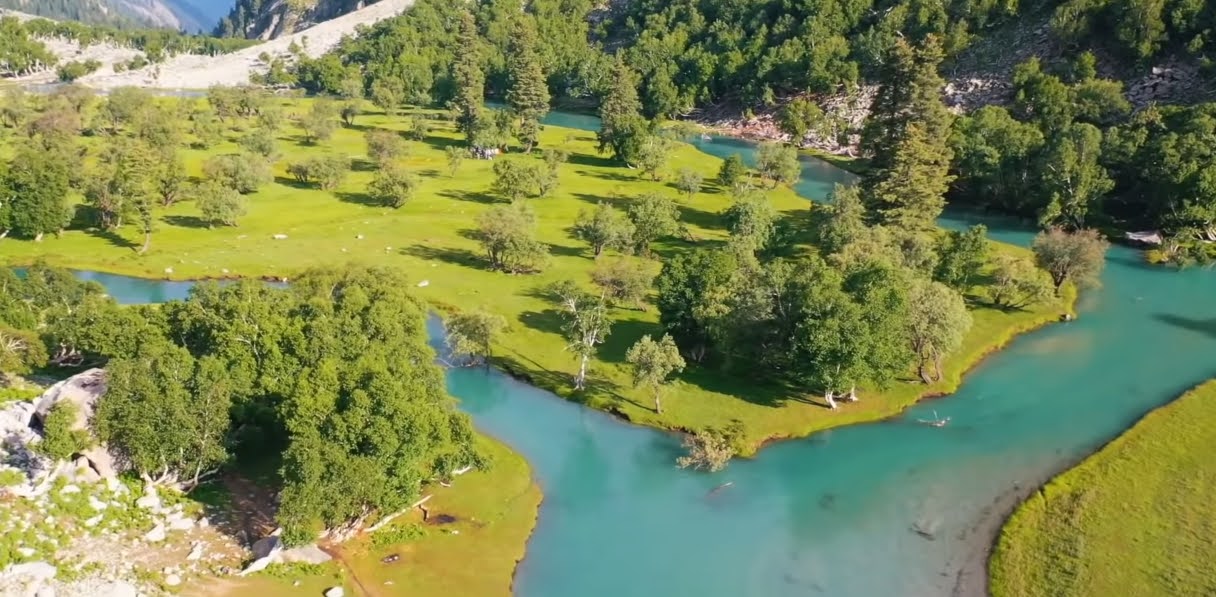 Shahi Bagh in Kalam Valley, Pakistan dron