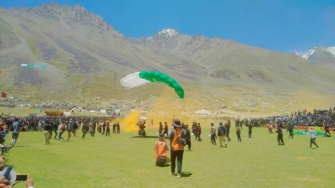 Paragliding landing at Polo Ground during Shandur Polo Festival