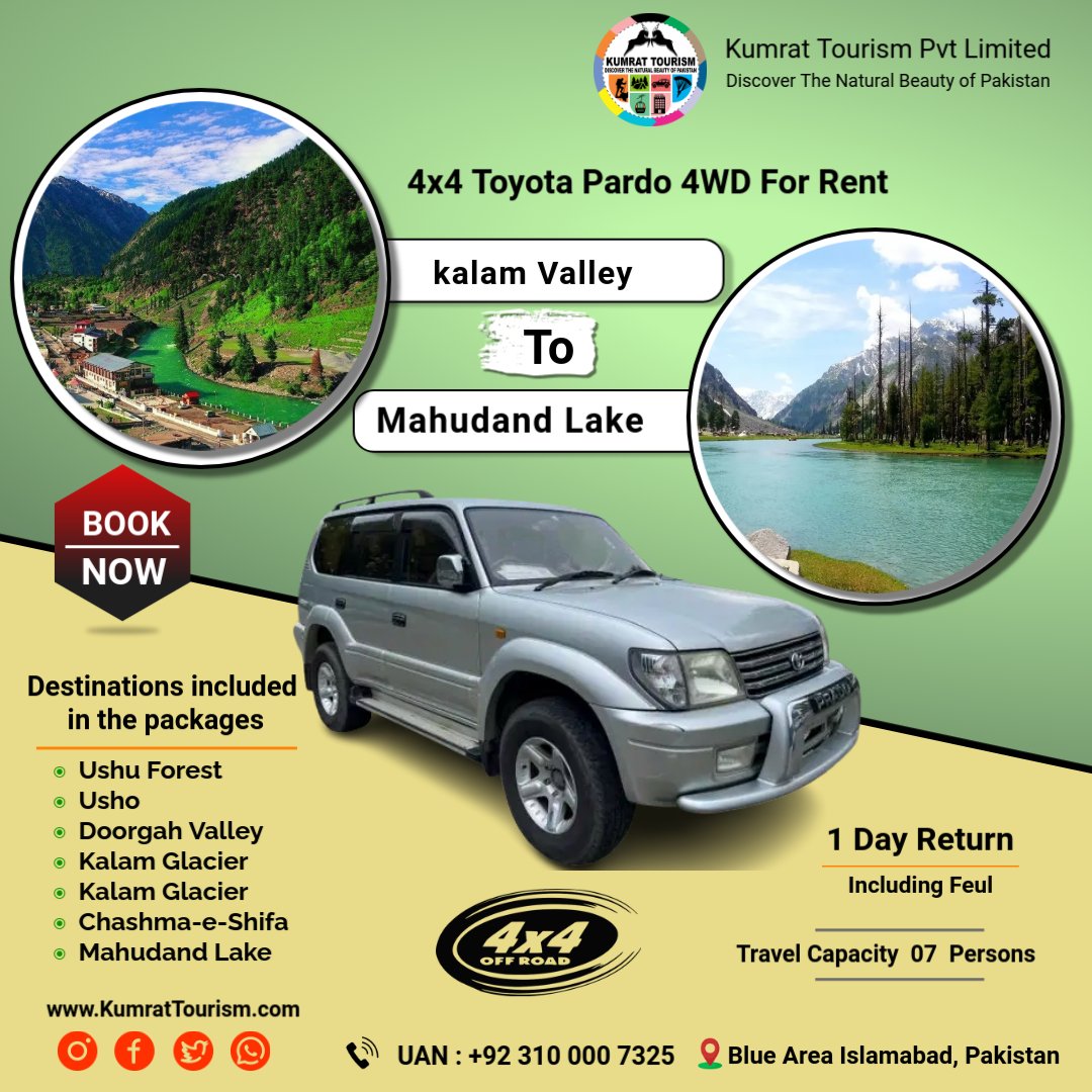 Kalam City to Mahodand Lake Toyota Prado Rental (One Day Trip)