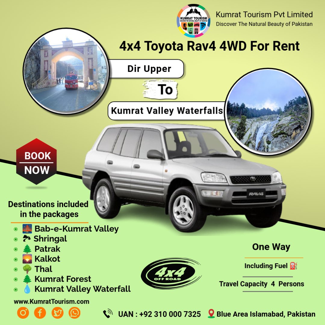 Dir Upper to Kumrat Valley Waterfall 🚙 Toyota RAV4 4x4 One-Way Trip