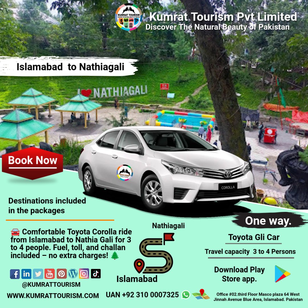 Islamabad to Nathia Gali Rent A Car | Toyota Corolla One-Way