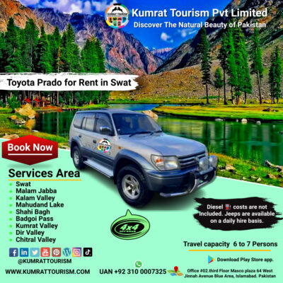 Toyota Prado 4x4 Jeep Rental in Swat for Kalam Valley, Malam Jabba, and Mahodand Lake