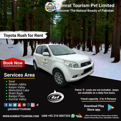 Toyota Rush 4x4 Jeep Rental in Swat Kalam Valley, Malam Jabba, and Mahoden Lake